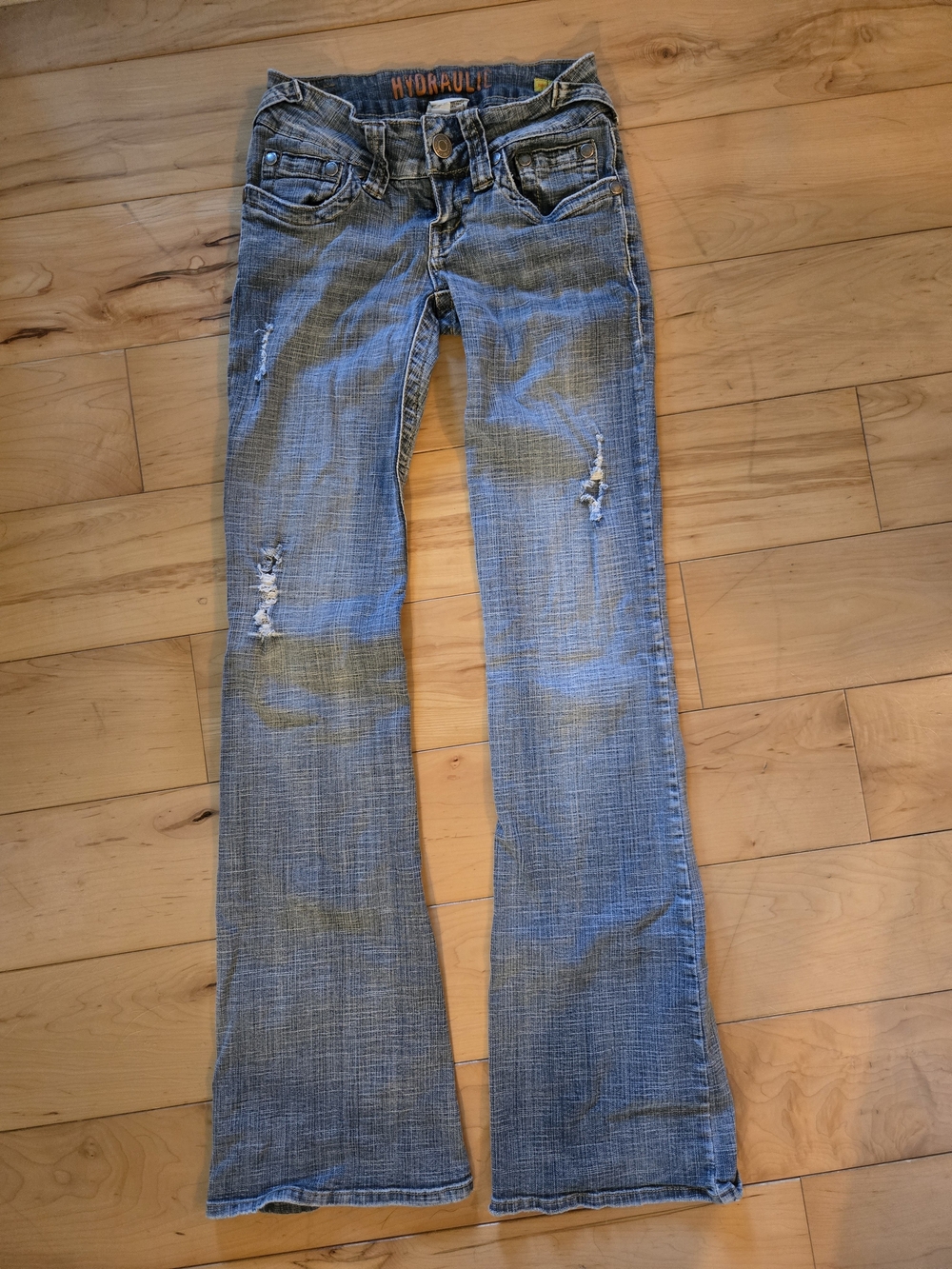 Hydraulic Light Blue Distressed Flare Jeans